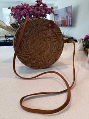 Round Brown Woven Crossbody Bag - Unbranded